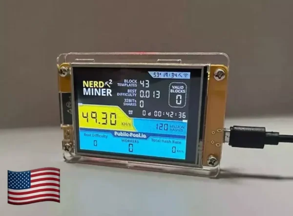 Nerdminer V2 in USA: BTC Solo Lottery Miner with 2.8-Inch Screen + Acrilyc Case